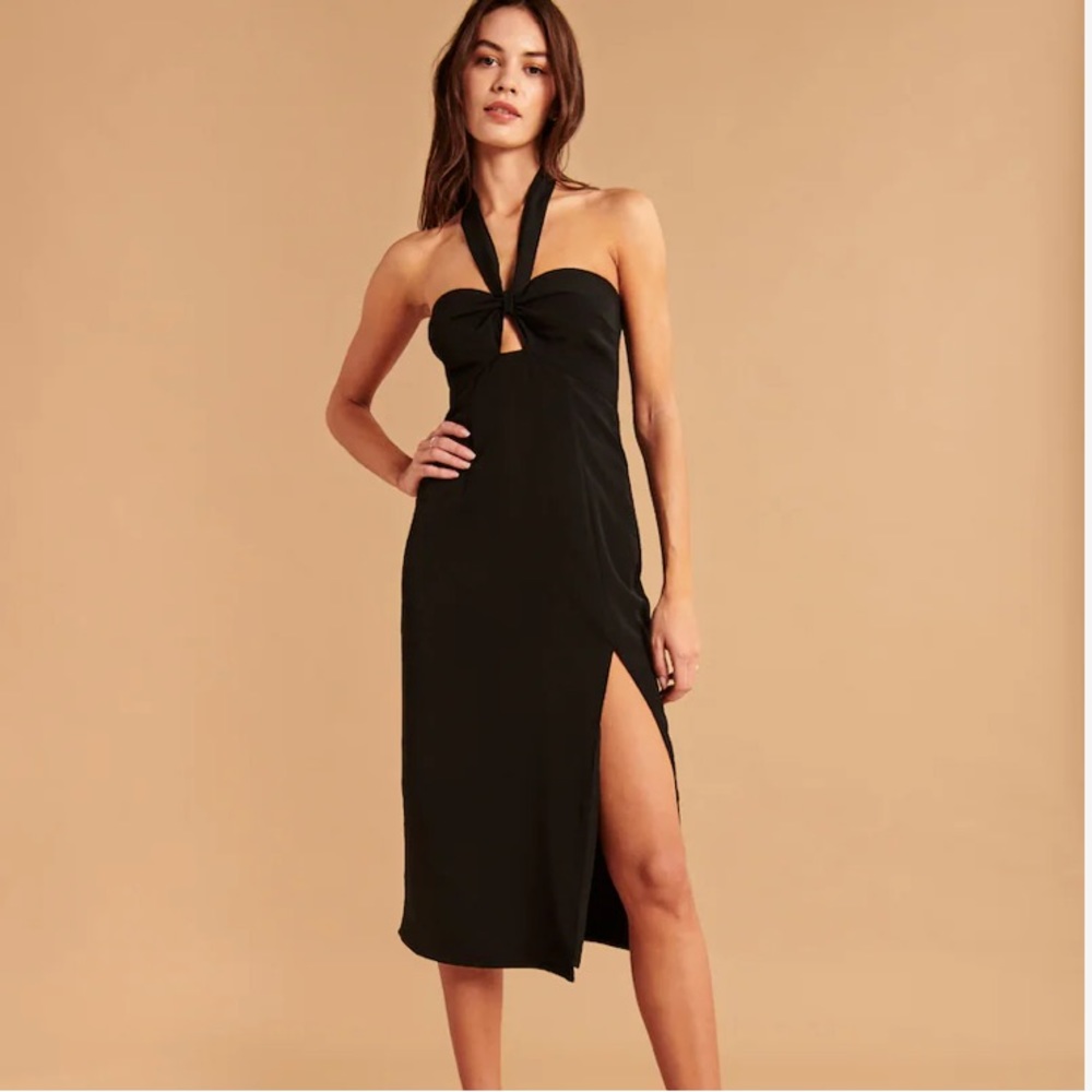Abercrombie & Fitch Knot Front Cutout Halter Midi Dress